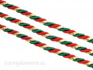 Obrázek zboží: Ozdobná šňůra šíře 4,2 mm, zeleno-červeno-zlatá